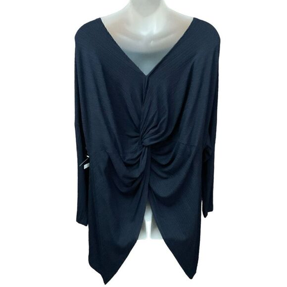 1. State Blouse Round Neck Twist Wrap V Back Oversized Navy Blue Women Medium - Picture 2 of 9